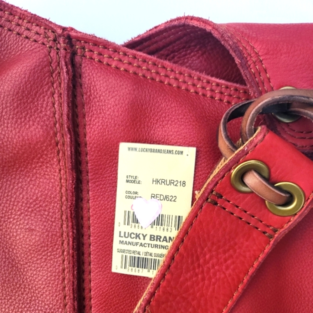 NWT Vintage Asymmetrical Leather Hobo Bag, LUCKY BRAND, Red - Picture 6 of 16
